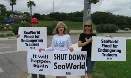 A group of demonstrators at SeaWorld
