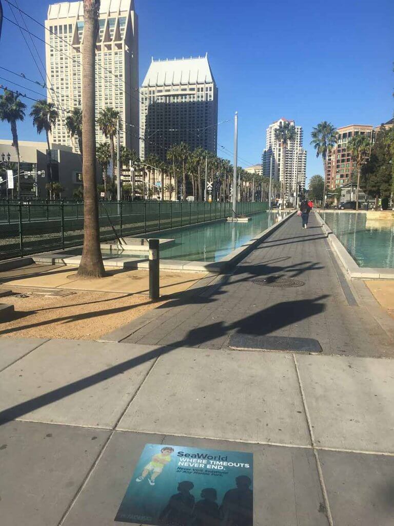 PETA targets SeaWorld with sidewalk decals in downtown San Diego