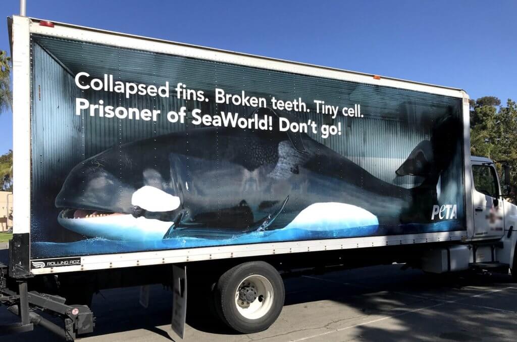 Semi with life-sized "orca" and plea not to go to SeaWorld